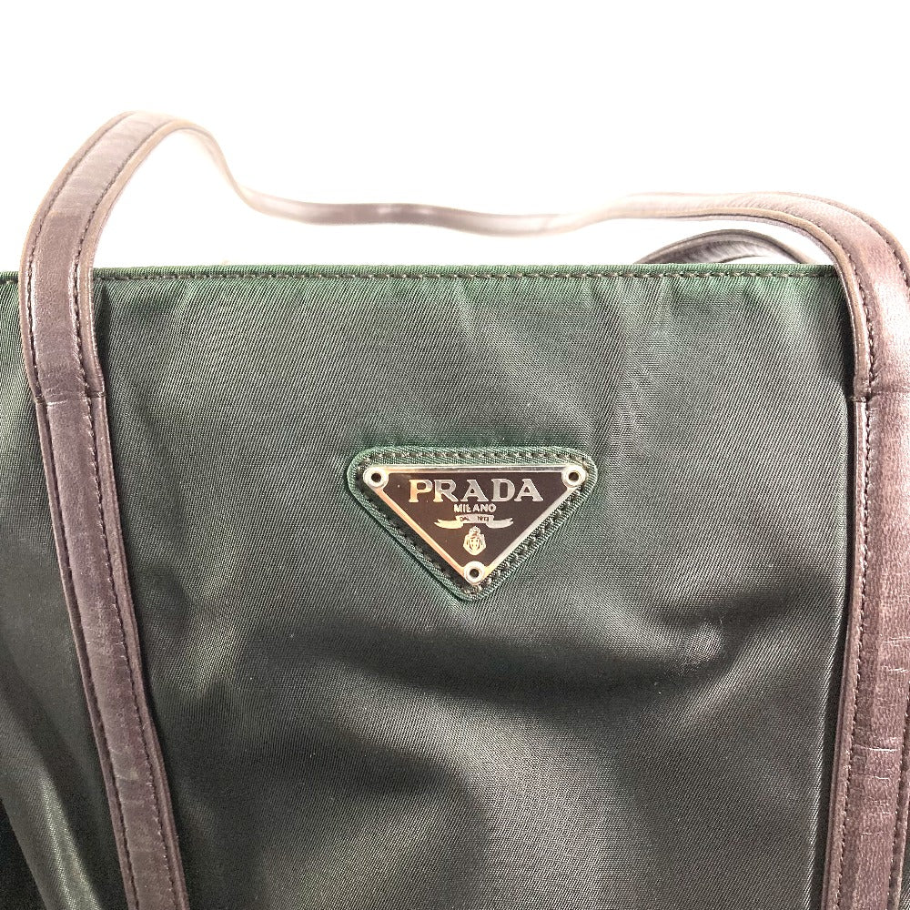PRADA Triangle Logo Plate Handbag Tote Bag Shoulder Bag Nylon Unisex Khaki