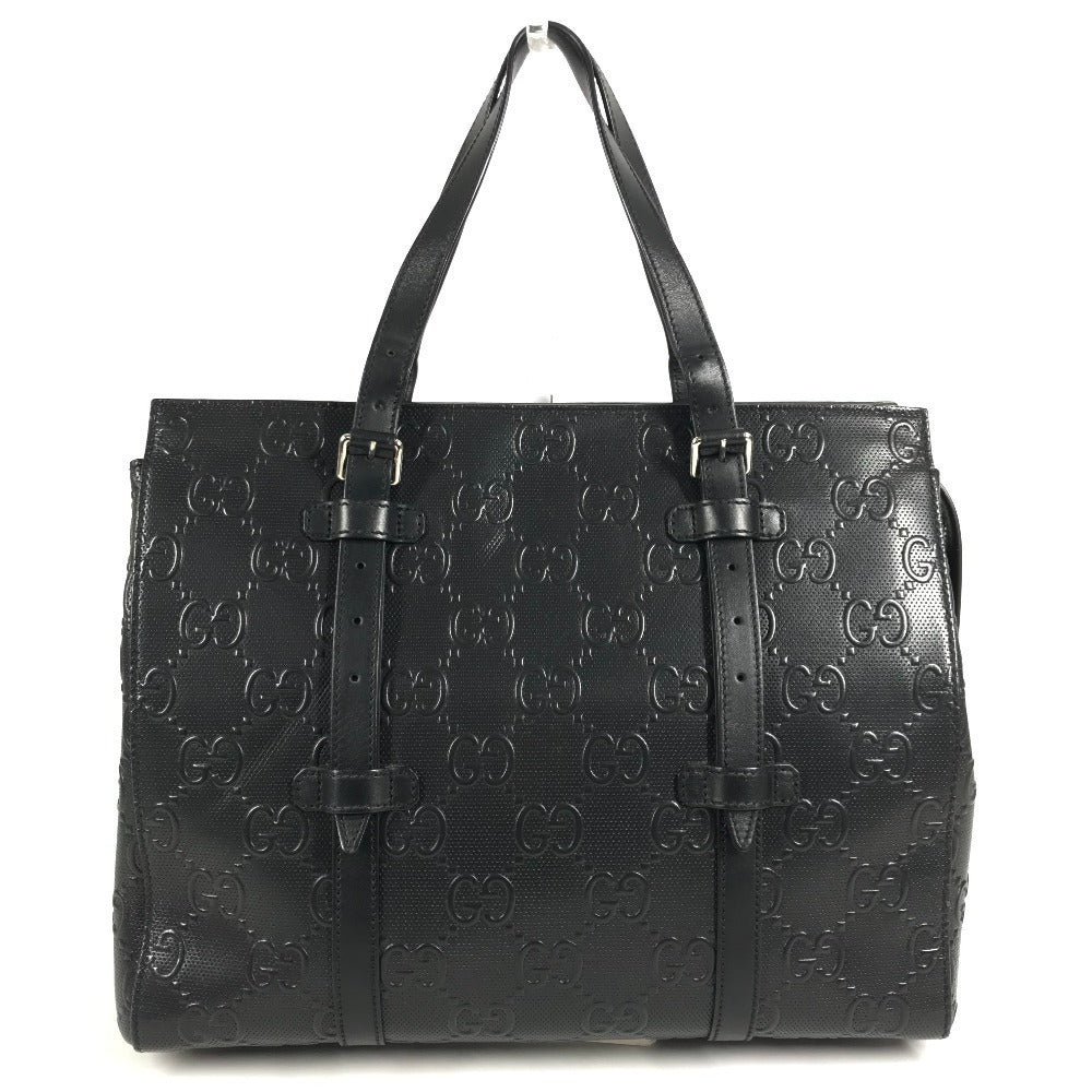 GUCCI 625774 GG Embossed Logo Bag Tote Bag Shoulder Bag Leather Unisex Black