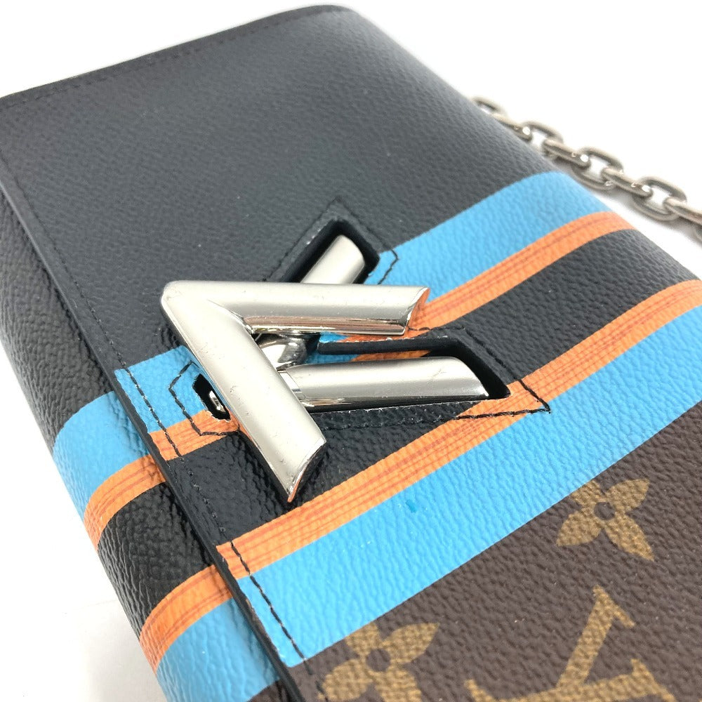 HERMES モノグラム ストライプ ポルトフォイユ ツイスト モノグラム ウォレット チェーンウォレット ショルダーバッグ 長財布 モノグラムキャンバス ユニセックス ブラウン