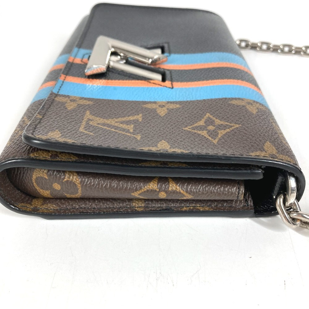 HERMES モノグラム ストライプ ポルトフォイユ ツイスト モノグラム ウォレット チェーンウォレット ショルダーバッグ 長財布 モノグラムキャンバス ユニセックス ブラウン