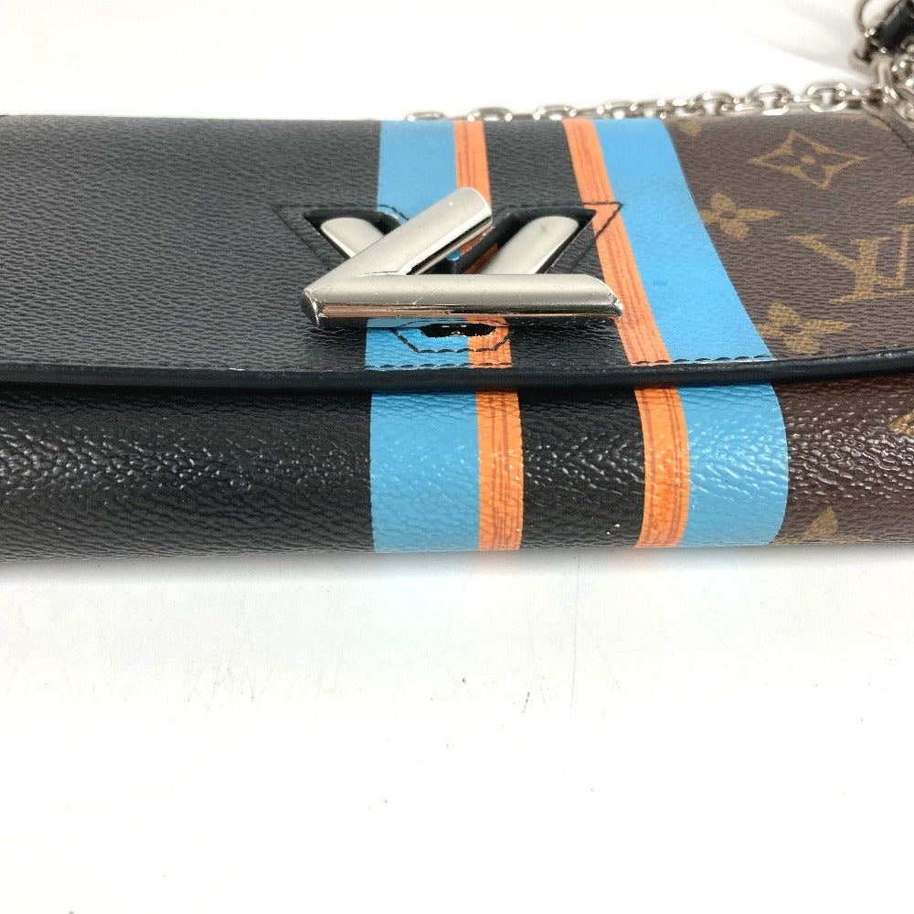 HERMES モノグラム ストライプ ポルトフォイユ ツイスト モノグラム ウォレット チェーンウォレット ショルダーバッグ 長財布 モノグラムキャンバス ユニセックス ブラウン