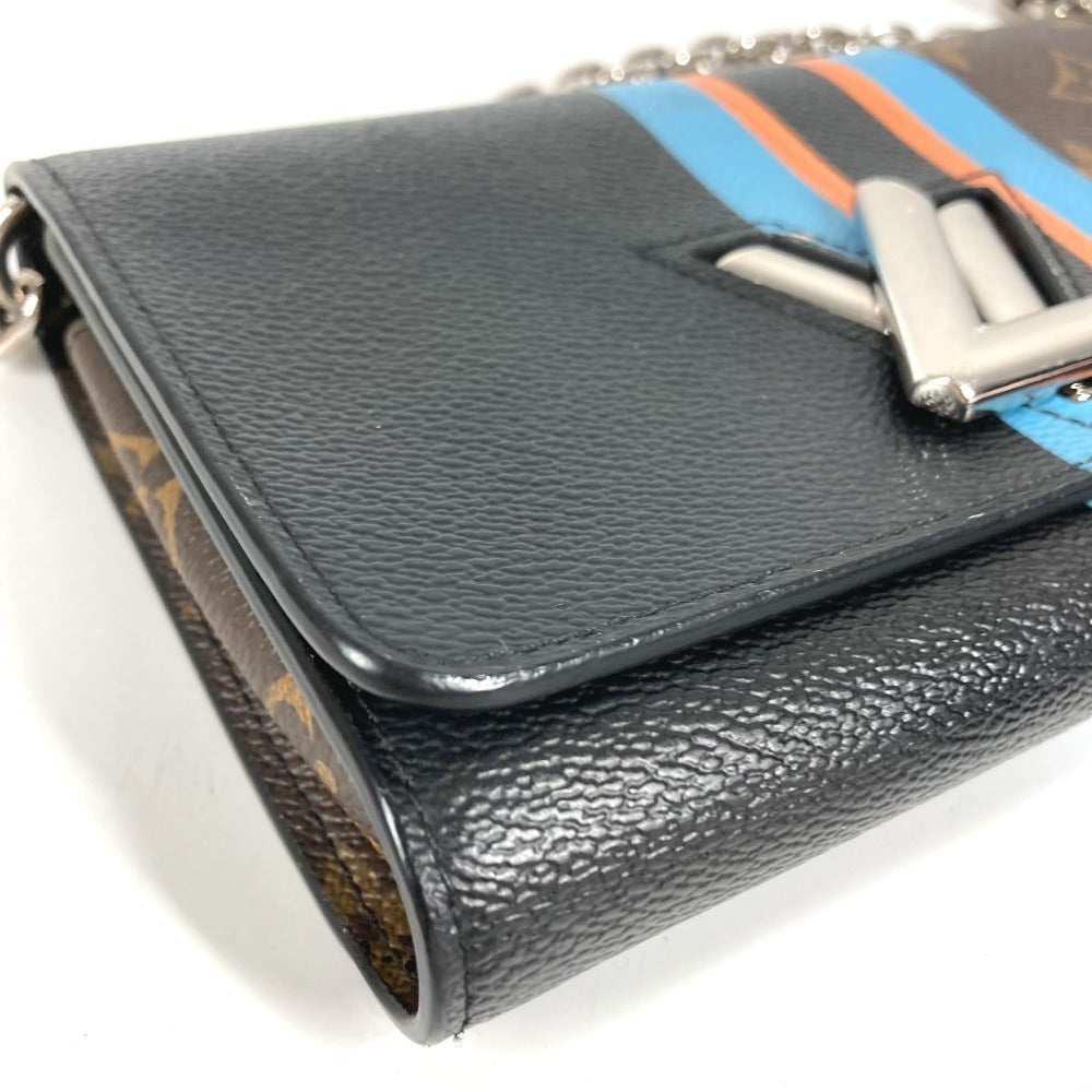HERMES モノグラム ストライプ ポルトフォイユ ツイスト モノグラム ウォレット チェーンウォレット ショルダーバッグ 長財布 モノグラムキャンバス ユニセックス ブラウン