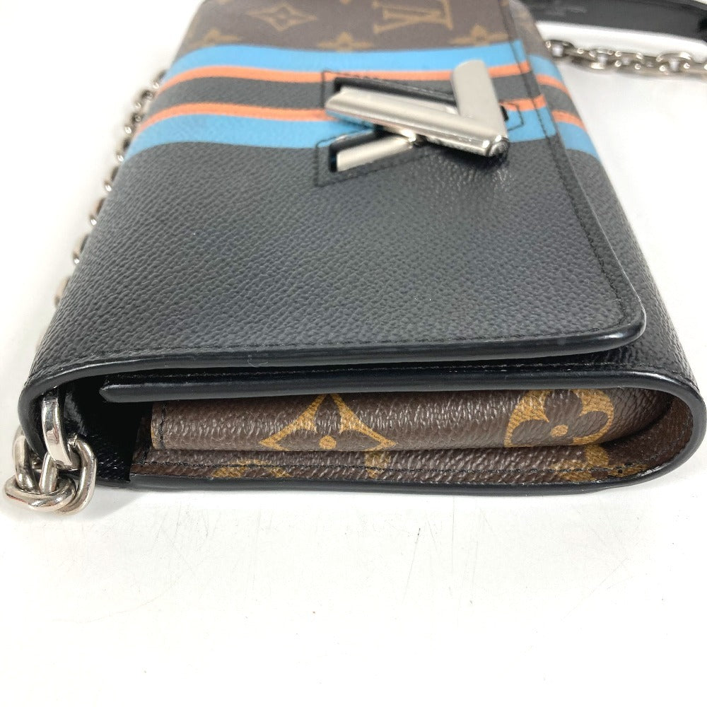 HERMES モノグラム ストライプ ポルトフォイユ ツイスト モノグラム ウォレット チェーンウォレット ショルダーバッグ 長財布 モノグラムキャンバス ユニセックス ブラウン