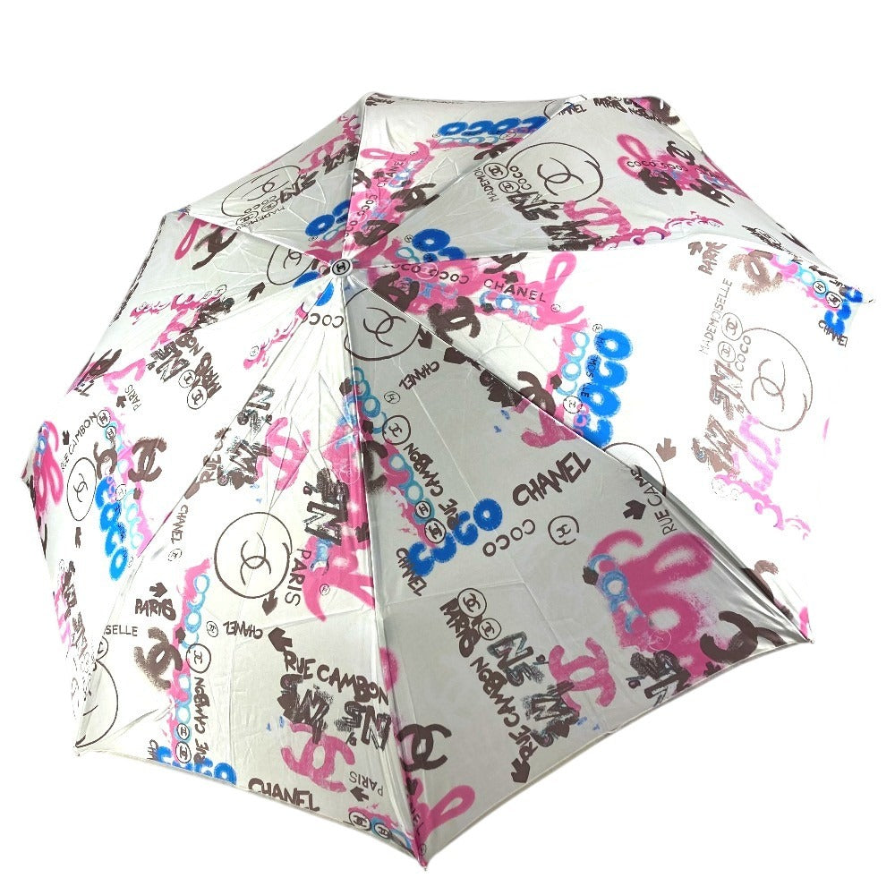 CHANEL CC Coco Mark All-Over Print Folding Umbrella Umbrella Polyester Unisex White