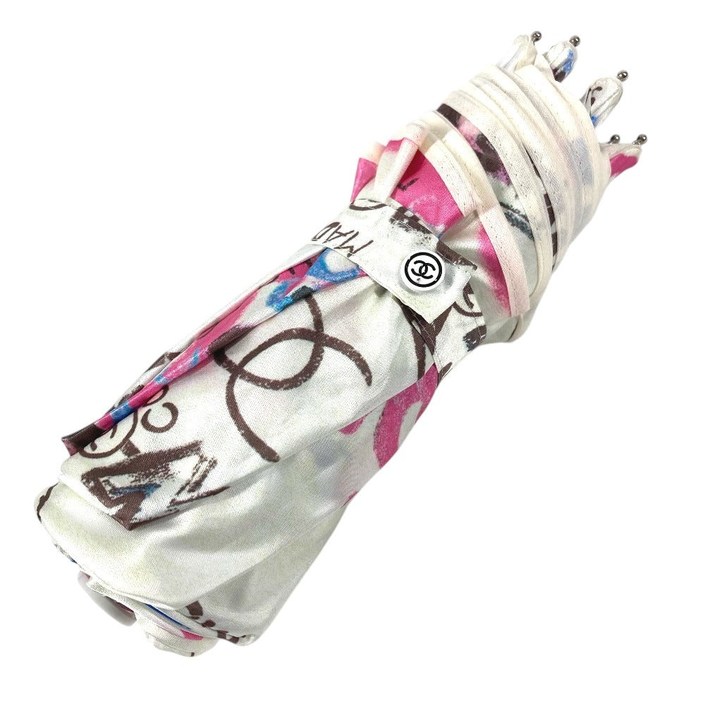 CHANEL CC Coco Mark All-Over Print Folding Umbrella Umbrella Polyester Unisex White