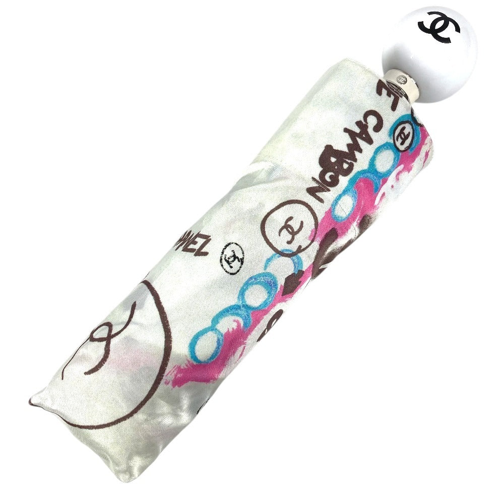CHANEL CC Coco Mark All-Over Print Folding Umbrella Umbrella Polyester Unisex White