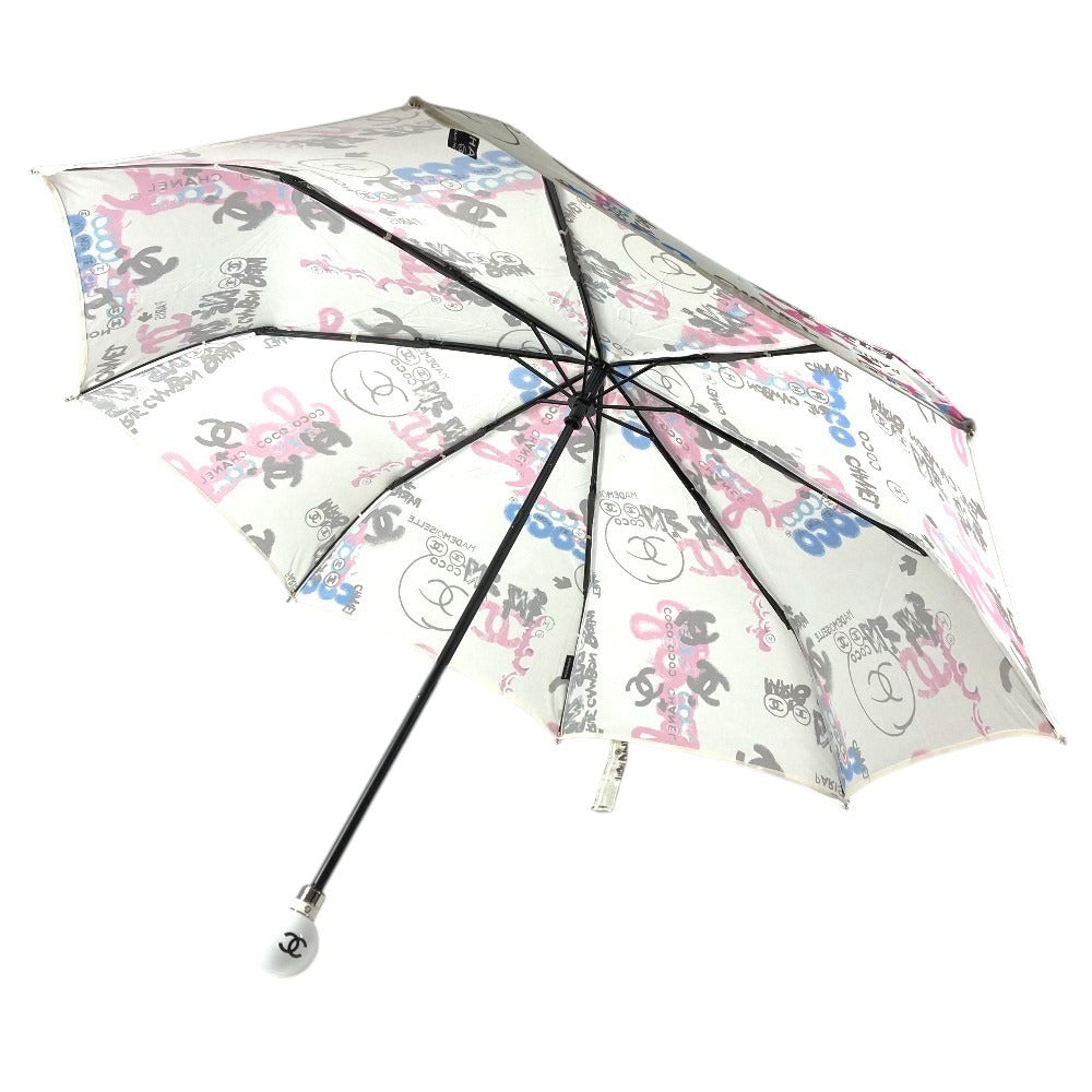 CHANEL CC Coco Mark All-Over Print Folding Umbrella Umbrella Polyester Unisex White