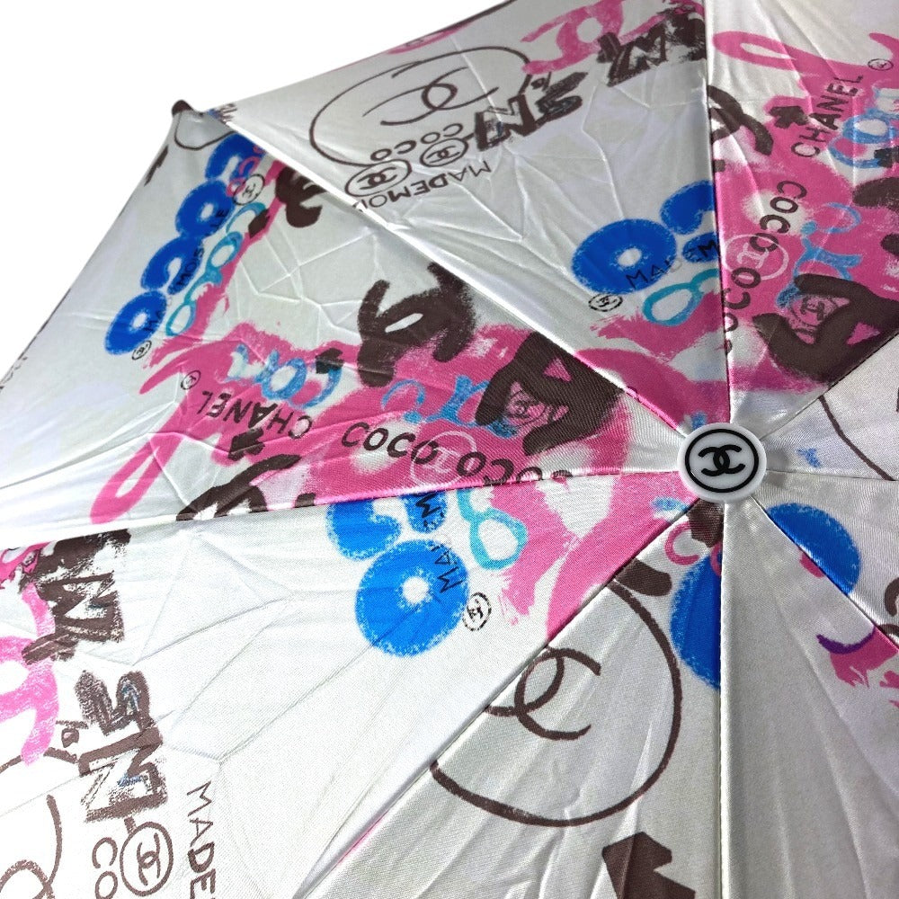 CHANEL CC Coco Mark All-Over Print Folding Umbrella Umbrella Polyester Unisex White