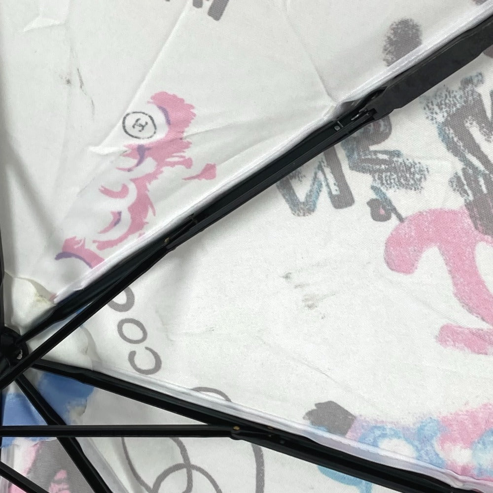 CHANEL CC Coco Mark All-Over Print Folding Umbrella Umbrella Polyester Unisex White