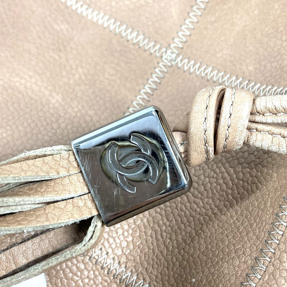 CHANEL Chocolate Bar Logo Fringe Tassel Shoulder Bag for Women, Beige