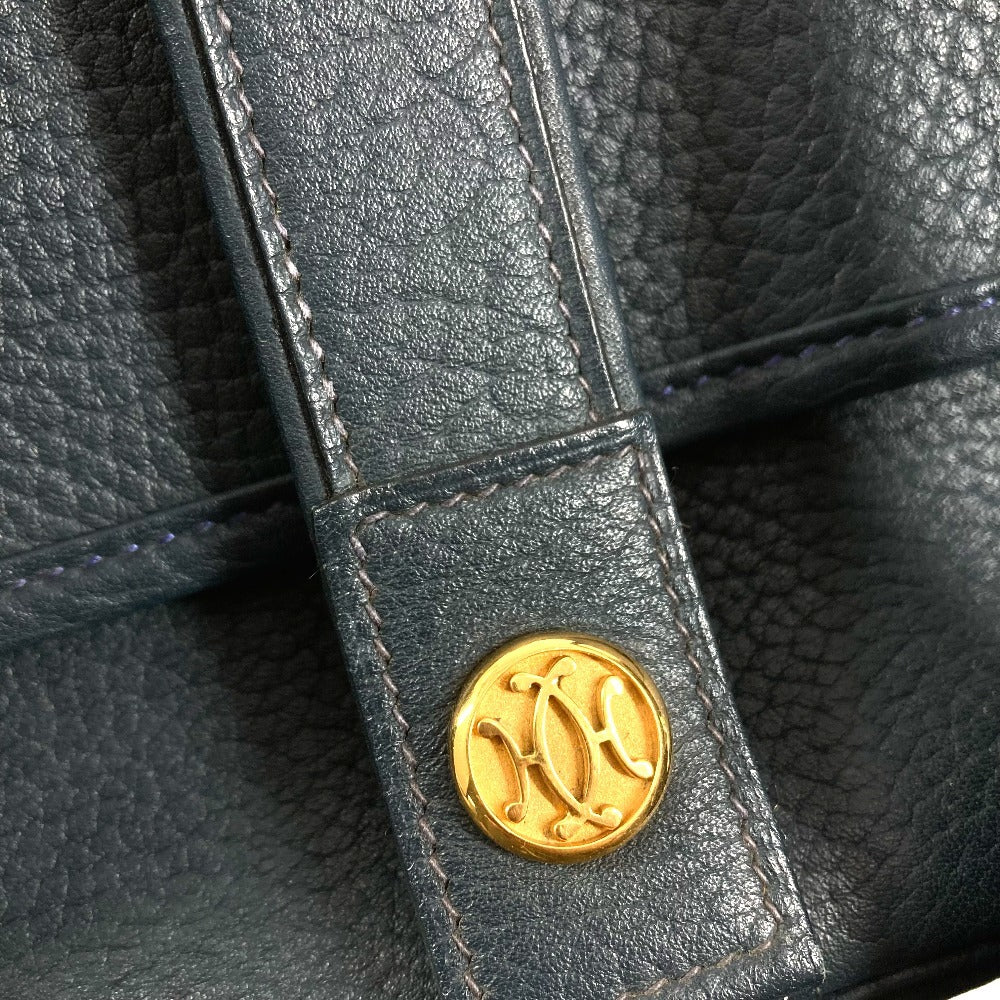 HERMES ロゴ ヌメア カバン 肩掛け ハンドバッグ 巾着 ショルダーバッグ レザー ユニセックス ネイビー