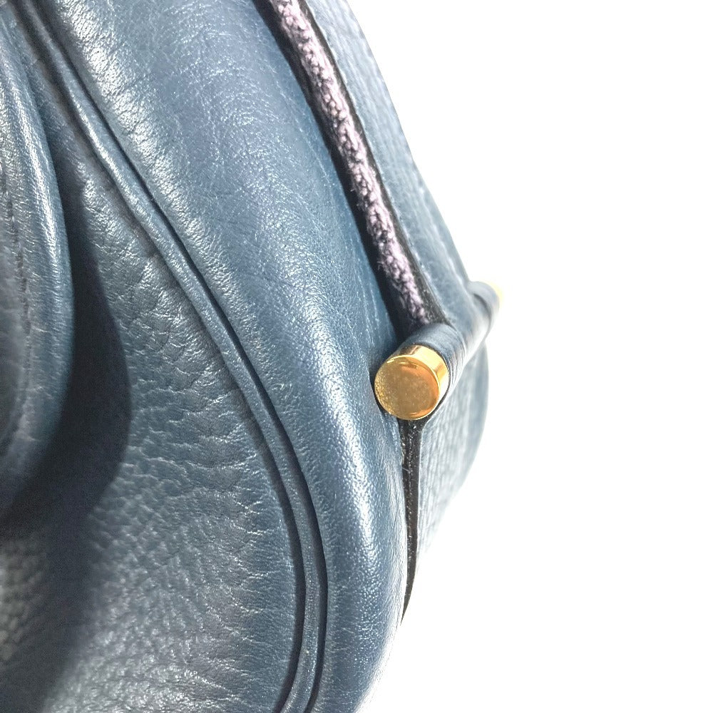 HERMES ロゴ ヌメア カバン 肩掛け ハンドバッグ 巾着 ショルダーバッグ レザー ユニセックス ネイビー