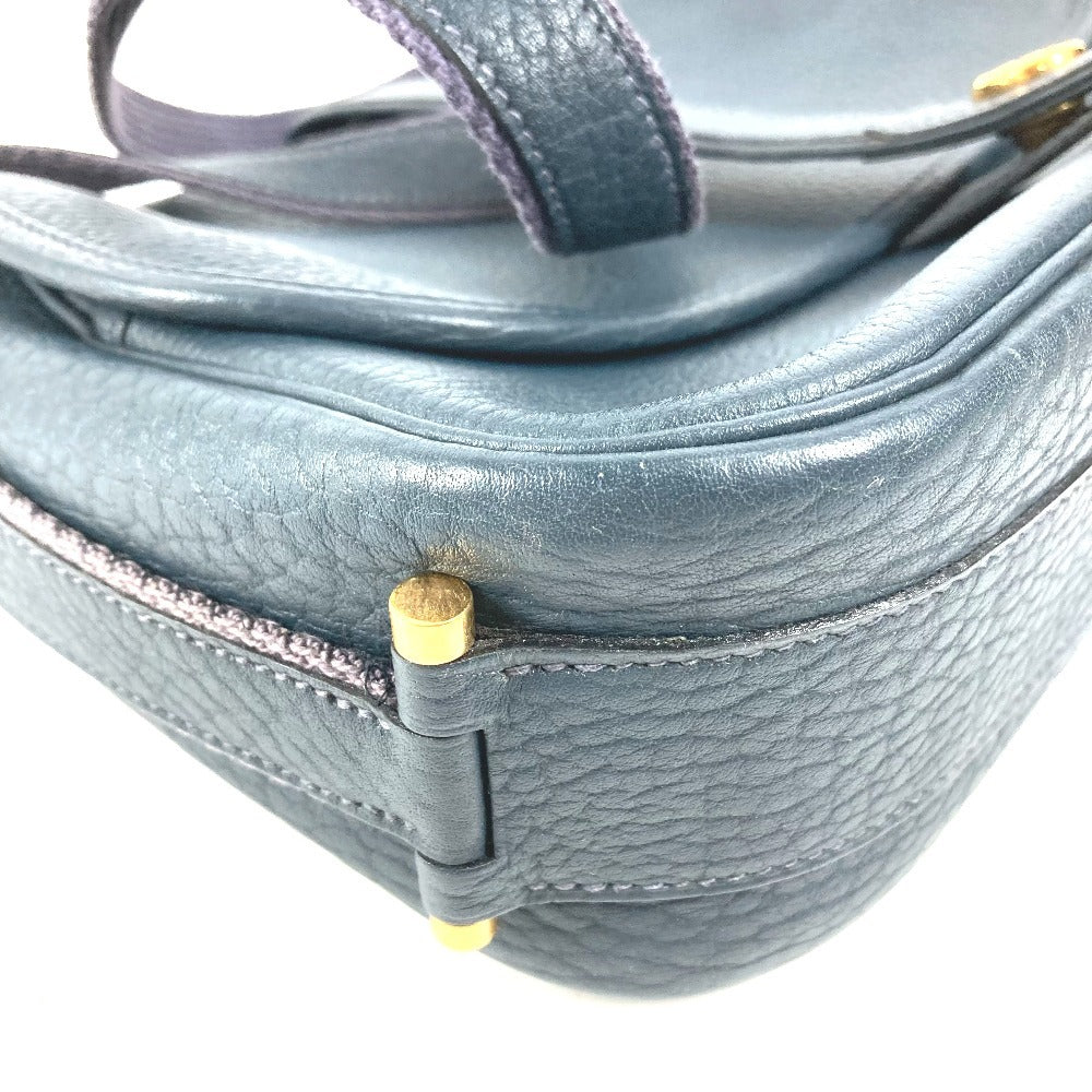 HERMES ロゴ ヌメア カバン 肩掛け ハンドバッグ 巾着 ショルダーバッグ レザー ユニセックス ネイビー