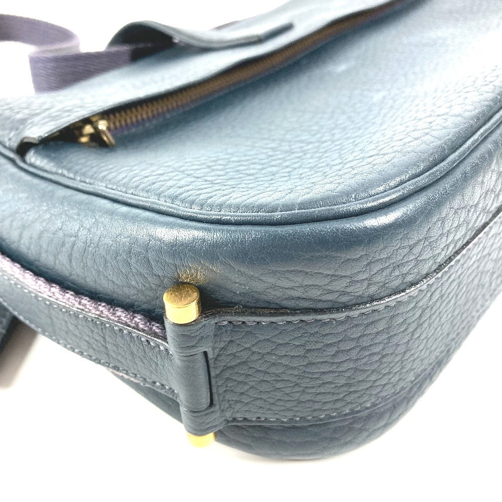 HERMES ロゴ ヌメア カバン 肩掛け ハンドバッグ 巾着 ショルダーバッグ レザー ユニセックス ネイビー