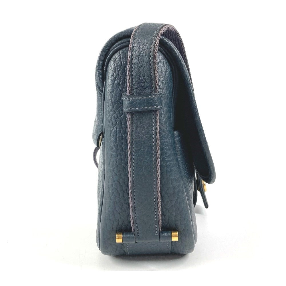 HERMES ロゴ ヌメア カバン 肩掛け ハンドバッグ 巾着 ショルダーバッグ レザー ユニセックス ネイビー