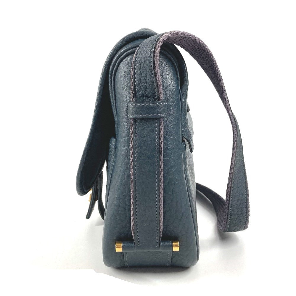 HERMES ロゴ ヌメア カバン 肩掛け ハンドバッグ 巾着 ショルダーバッグ レザー ユニセックス ネイビー