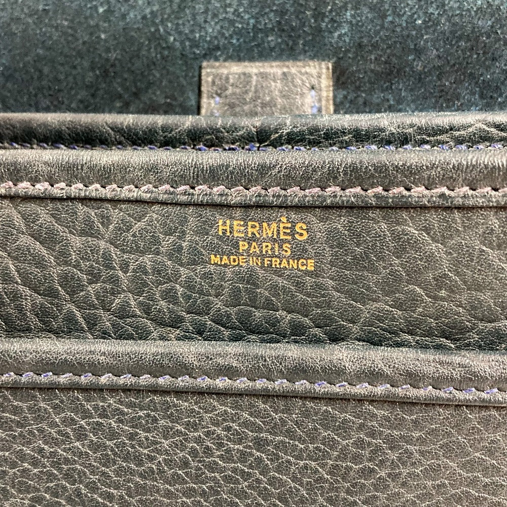 HERMES ロゴ ヌメア カバン 肩掛け ハンドバッグ 巾着 ショルダーバッグ レザー ユニセックス ネイビー