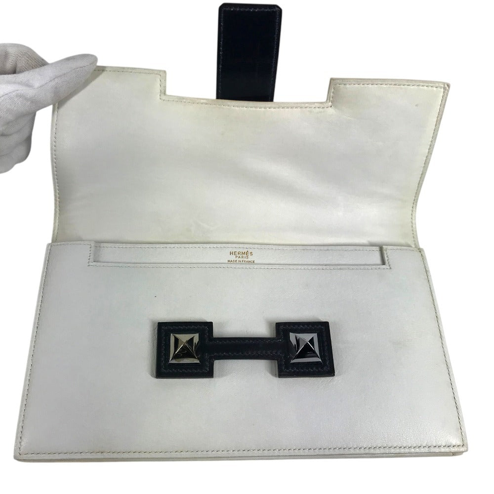 HERMES Vintage Medor Pouch Flap Bag Clutch Bag Leather Unisex White x Navy