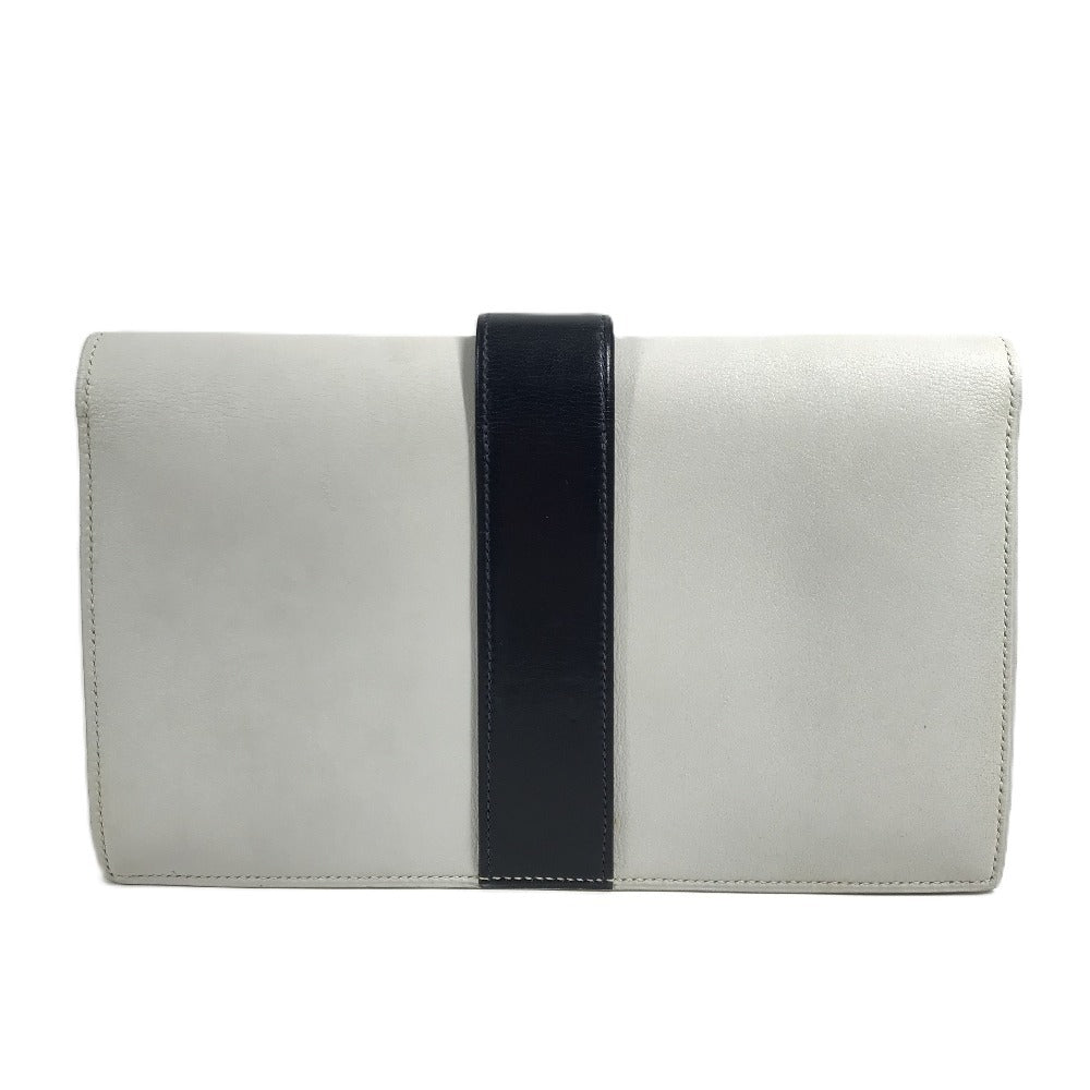 HERMES Vintage Medor Pouch Flap Bag Clutch Bag Leather Unisex White x Navy