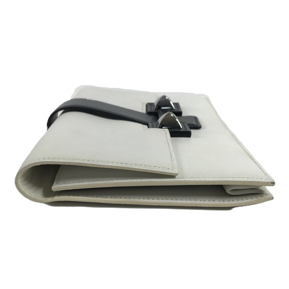 HERMES Vintage Medor Pouch Flap Bag Clutch Bag Leather Unisex White x Navy