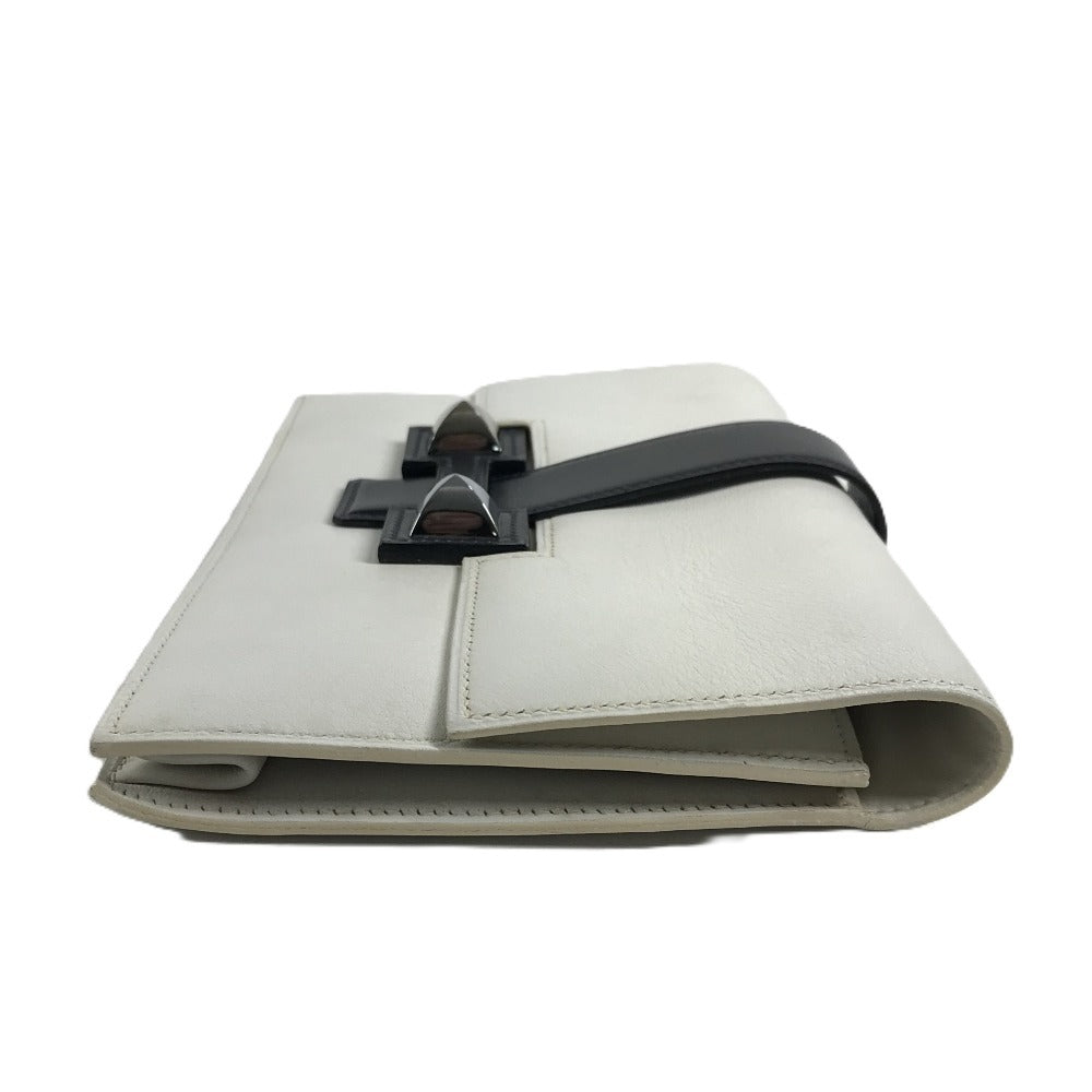HERMES Vintage Medor Pouch Flap Bag Clutch Bag Leather Unisex White x Navy