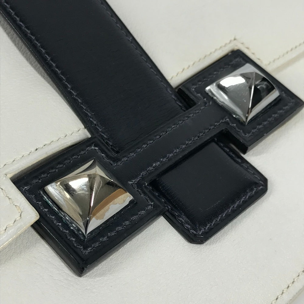 HERMES Vintage Medor Pouch Flap Bag Clutch Bag Leather Unisex White x Navy