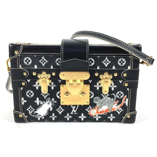 LOUIS VUITTON M44437 モノグラム キャットグラム 猫 プティットマル カバン 斜め掛け ボックスバッグ 2WAY クラッチバッグ ショルダーバッグ レザー ユニセックス ブラック