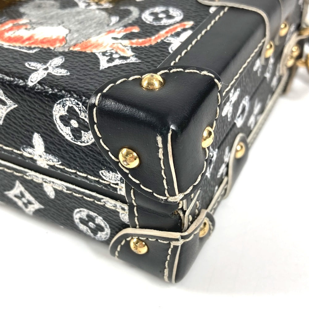 LOUIS VUITTON M44437 モノグラム キャットグラム 猫 プティットマル カバン 斜め掛け ボックスバッグ 2WAY クラッチバッグ ショルダーバッグ レザー ユニセックス ブラック