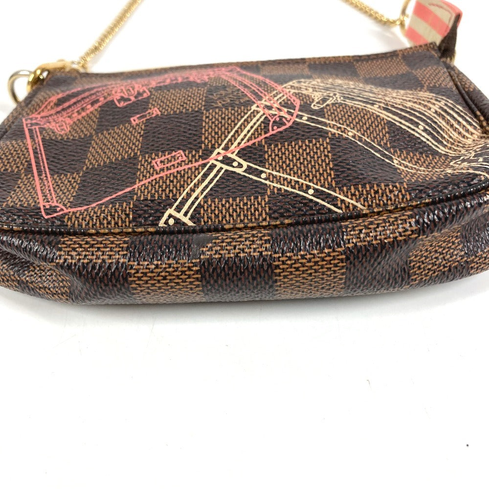 LOUIS VUITTON N41433 Damier Mini Pochette Accessoires Bag Accessory Pouch Chain Bag Handbag Damier Canvas Unisex Ebene Brown