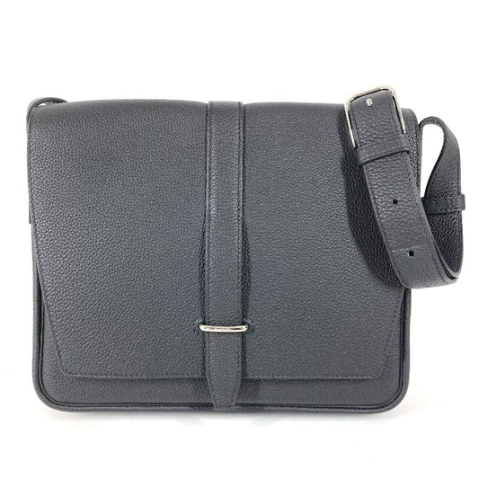 HERMES スティーブ ライト ジュニア 斜め掛け フラップ カバン メッセンジャーバッグ ショルダーバッグ トゴ ユニセックス ブラック