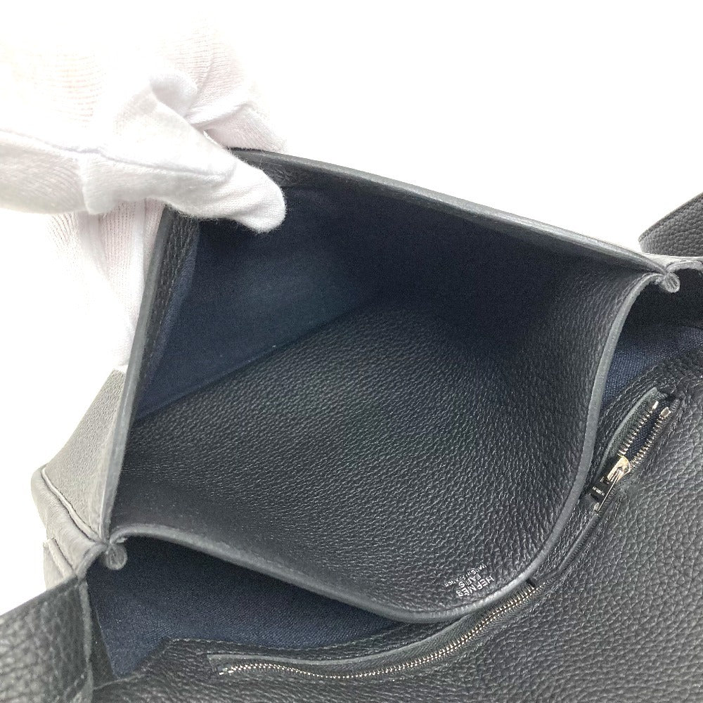 HERMES スティーブ ライト ジュニア 斜め掛け フラップ カバン メッセンジャーバッグ ショルダーバッグ トゴ ユニセックス ブラック