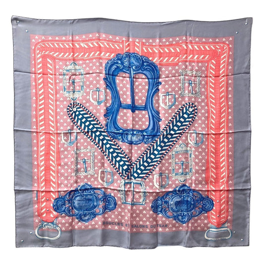 HERMES BOUCLES ET GALONS DU TSAR Tsar's Buckles and Braids Carre 90 Carre 90 Carre Wash Scarf Silk Unisex Pink