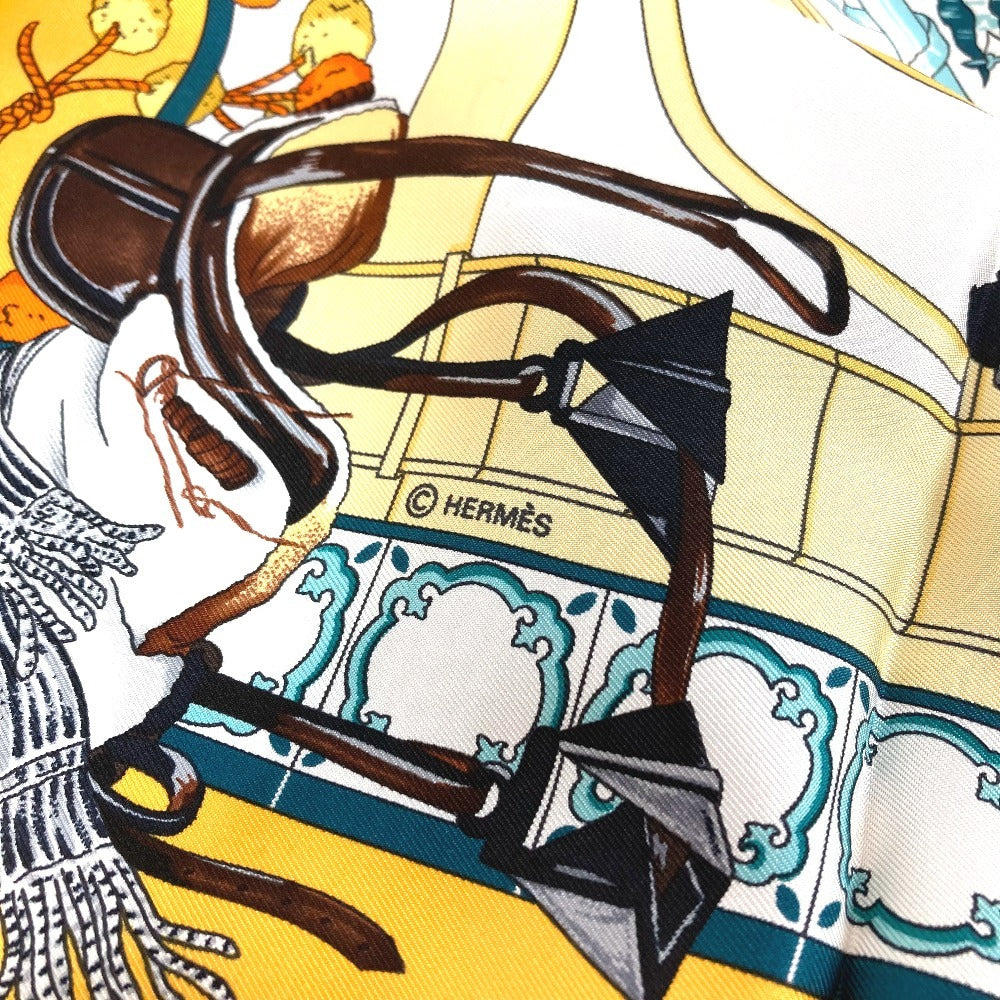 HERMES Real Escuela Andaluza Del Arte Ecuestre 王立アンダルシア馬術学校 カレ90 カレ 90 スカーフ シルク ユニセックス オレンジ