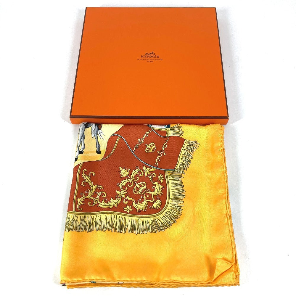 HERMES Real Escuela Andaluza Del Arte Ecuestre 王立アンダルシア馬術学校 カレ90 カレ 90 スカーフ シルク ユニセックス オレンジ