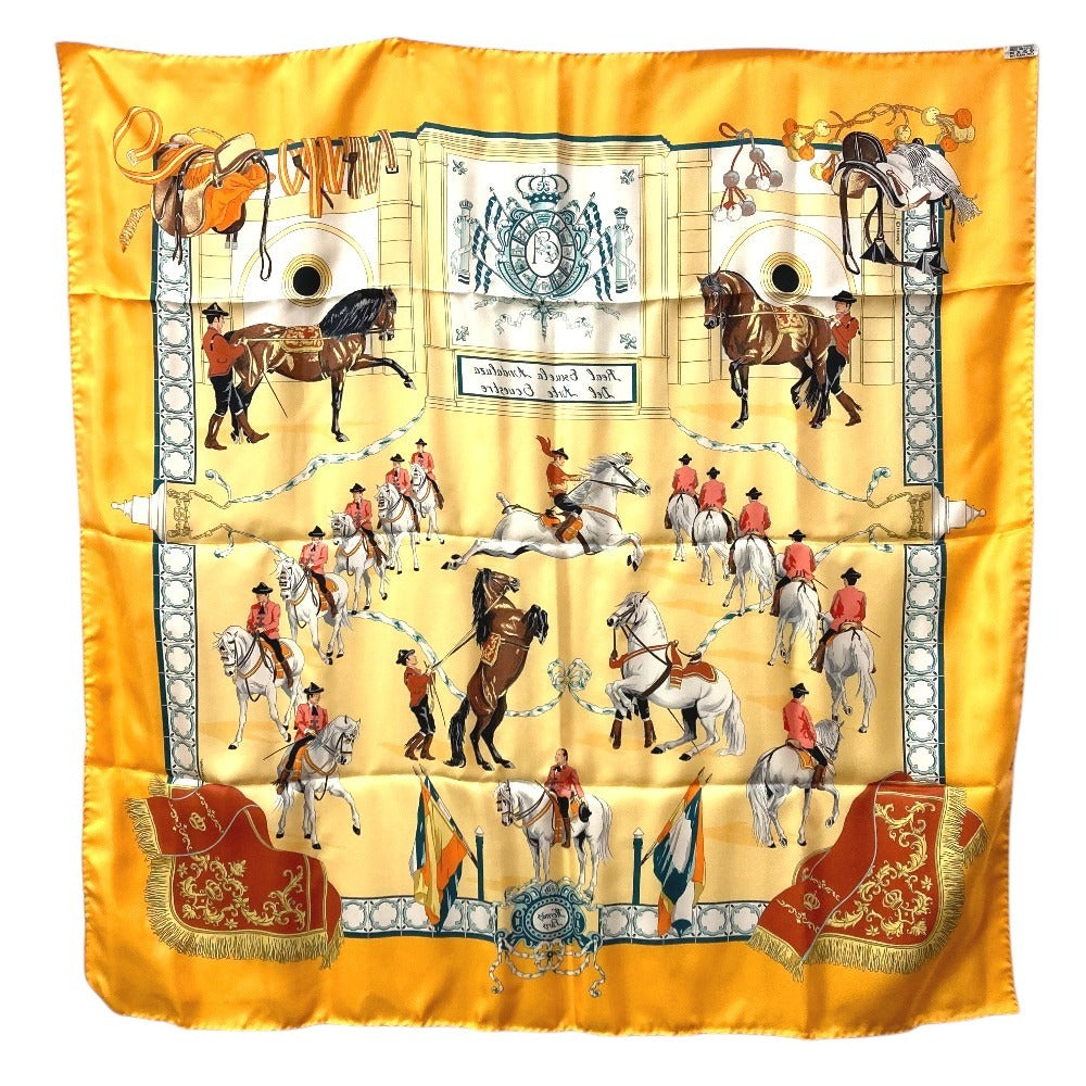 HERMES Real Escuela Andaluza Del Arte Ecuestre 王立アンダルシア馬術学校 カレ90 カレ 90 スカーフ シルク ユニセックス オレンジ