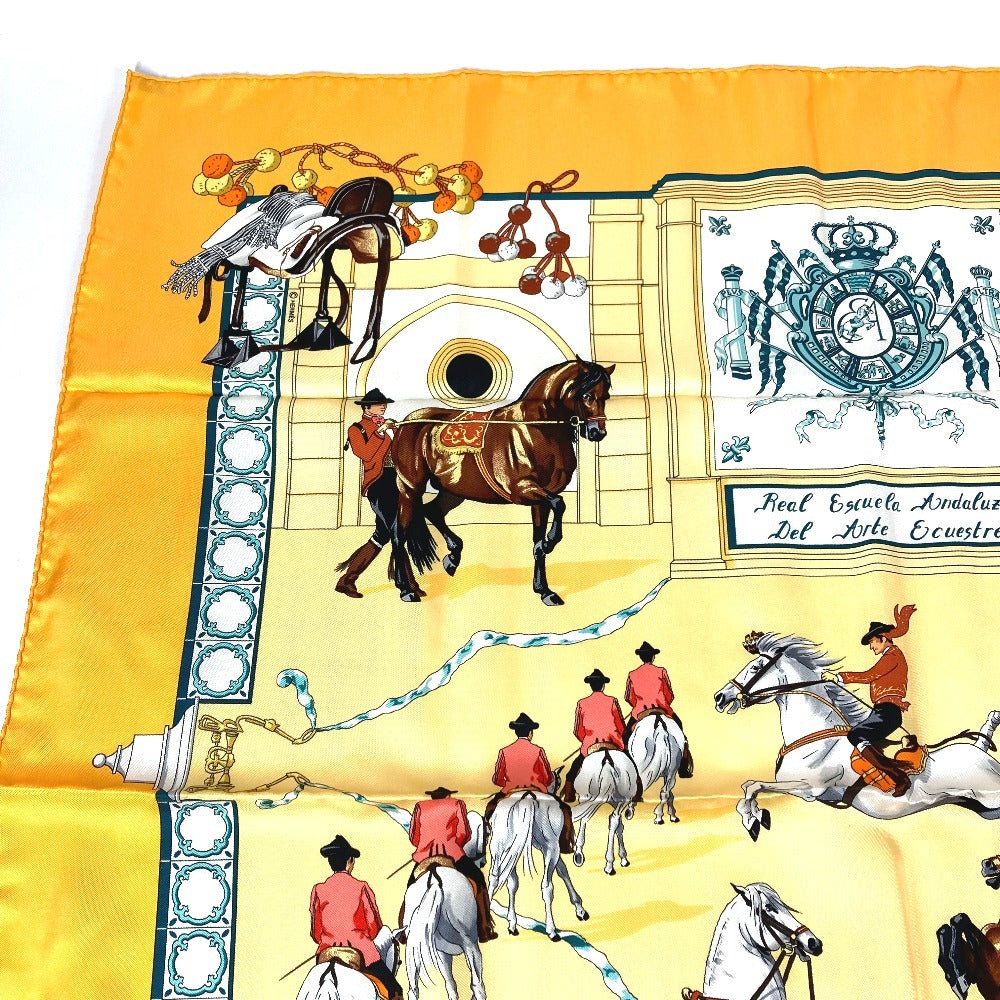 HERMES Real Escuela Andaluza Del Arte Ecuestre 王立アンダルシア馬術学校 カレ90 カレ 90 スカーフ シルク ユニセックス オレンジ