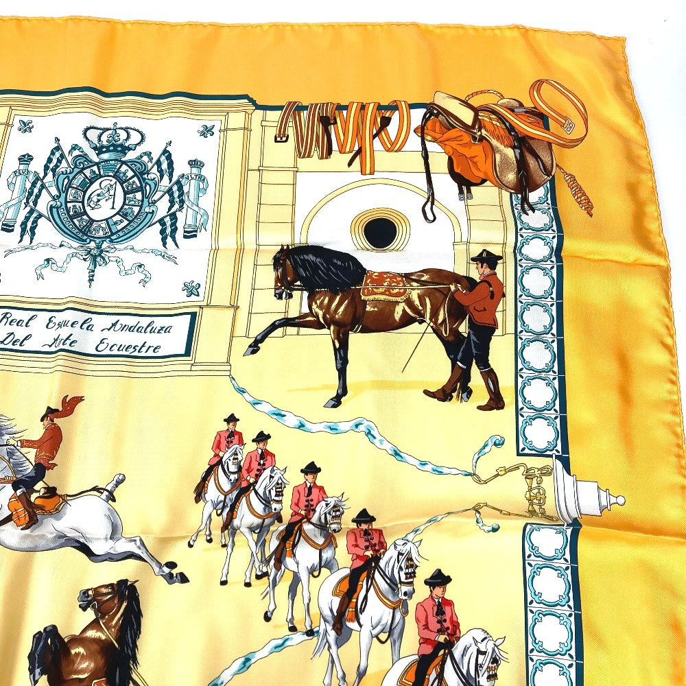 HERMES Real Escuela Andaluza Del Arte Ecuestre 王立アンダルシア馬術学校 カレ90 カレ 90 スカーフ シルク ユニセックス オレンジ