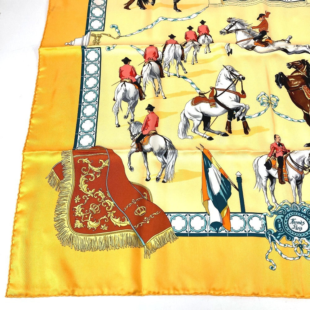 HERMES Real Escuela Andaluza Del Arte Ecuestre 王立アンダルシア馬術学校 カレ90 カレ 90 スカーフ シルク ユニセックス オレンジ