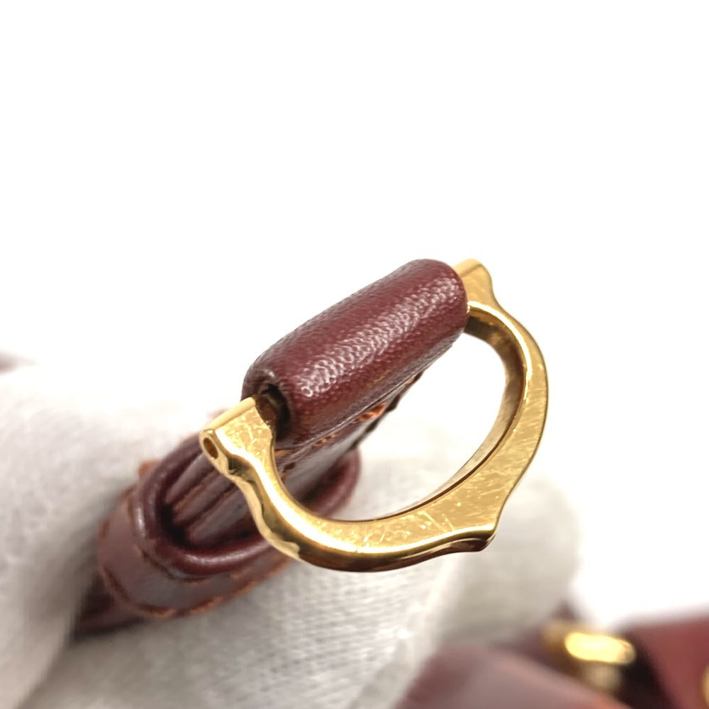 CARTIER Vintage Logo Must Line Bag Crossbody Drawstring Bag Shoulder Bag Leather Unisex Wine Red