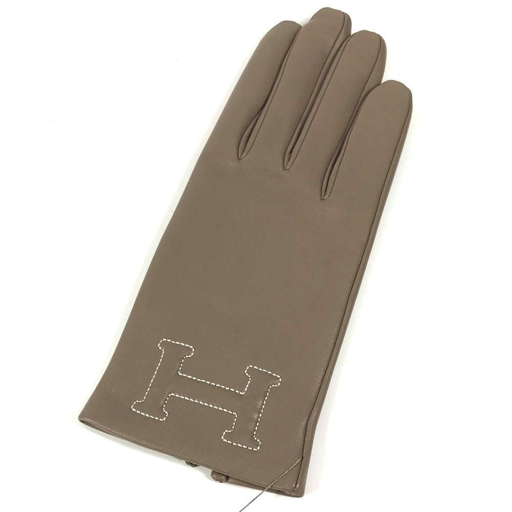 HERMES H202053G Hロゴ 手袋 《バスティーユ》 アクセサリー グローブ 手袋 レザー レディース エトゥープ グレー