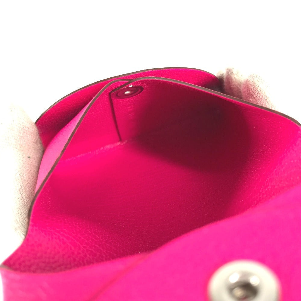 HERMES バスティア 財布 小銭入れ スクエア シルバー金具 コインケース レザー ユニセックス ピンク