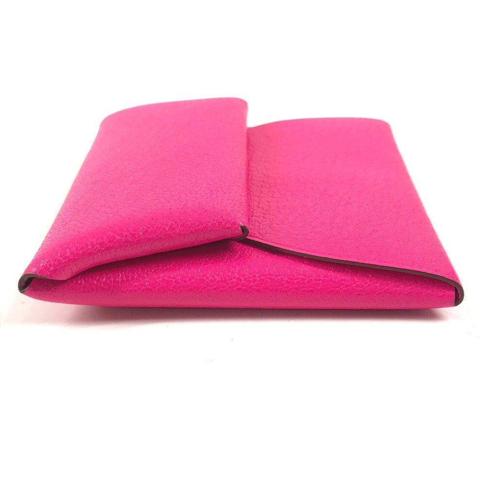 HERMES バスティア 財布 小銭入れ スクエア シルバー金具 コインケース レザー ユニセックス ピンク