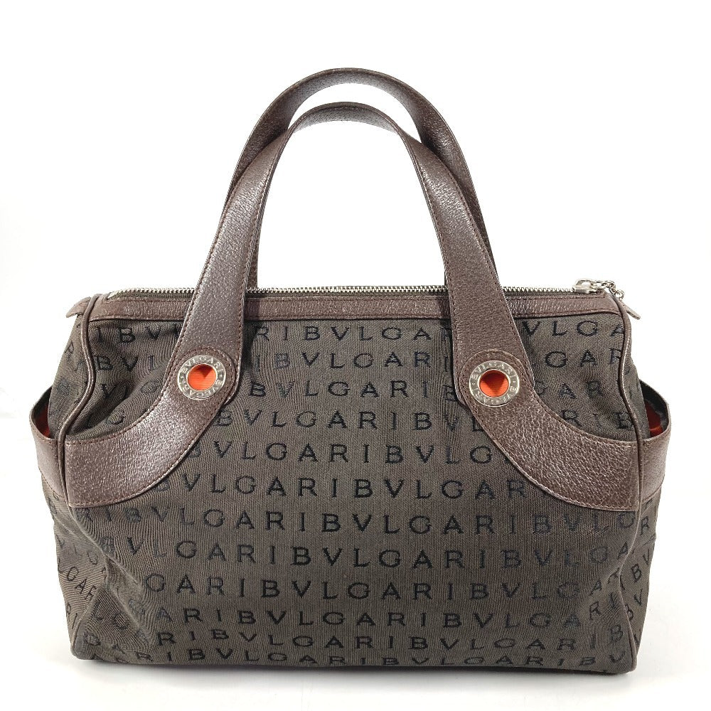 BVLGARI ロゴマニア ミニボストンバッグ カバン トートバッグ ハンドバッグ レザー/キャンバス ユニセックス ブラウン