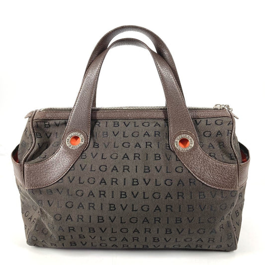 BVLGARI ロゴマニア ミニボストンバッグ カバン トートバッグ ハンドバッグ レザー/キャンバス ユニセックス ブラウン