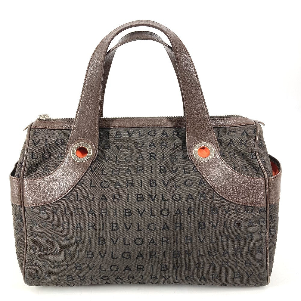 BVLGARI ロゴマニア ミニボストンバッグ カバン トートバッグ ハンドバッグ レザー/キャンバス ユニセックス ブラウン