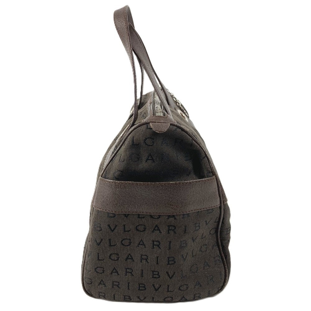 BVLGARI ロゴマニア ミニボストンバッグ カバン トートバッグ ハンドバッグ レザー/キャンバス ユニセックス ブラウン