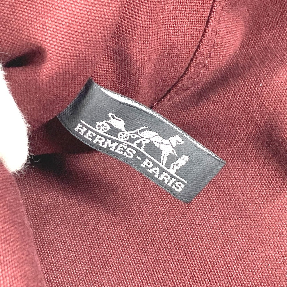 HERMES ハーフレザー 革 フールトゥ トート MM カバン トートバッグ ハンドバッグ コットン レディース ワインレッド