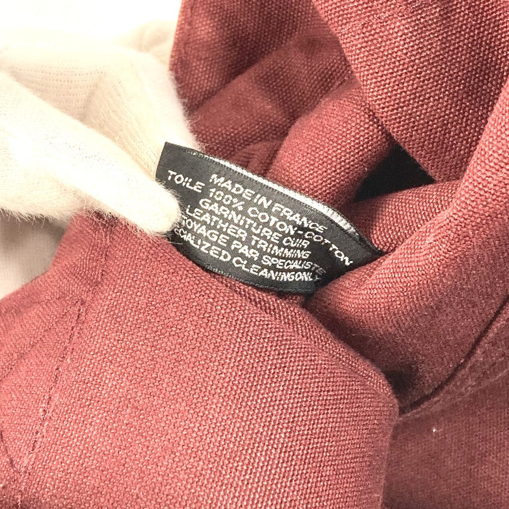 HERMES ハーフレザー 革 フールトゥ トート MM カバン トートバッグ ハンドバッグ コットン レディース ワインレッド