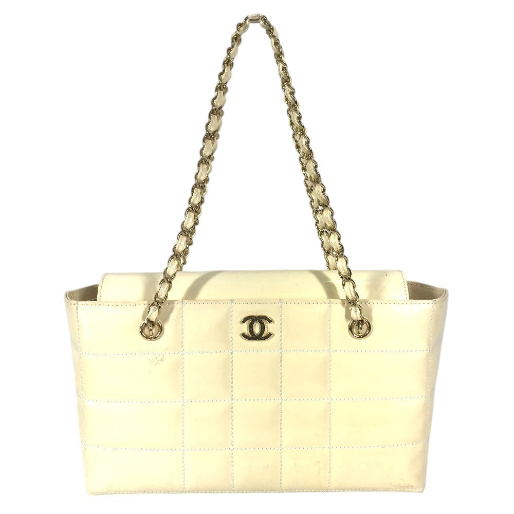 CHANEL CC ココマーク ロゴ チョコバー カバン Wチェーンバッグ チェーンバッグ 肩掛け ショルダーバッグ エナメル ユニセックス ホワイト