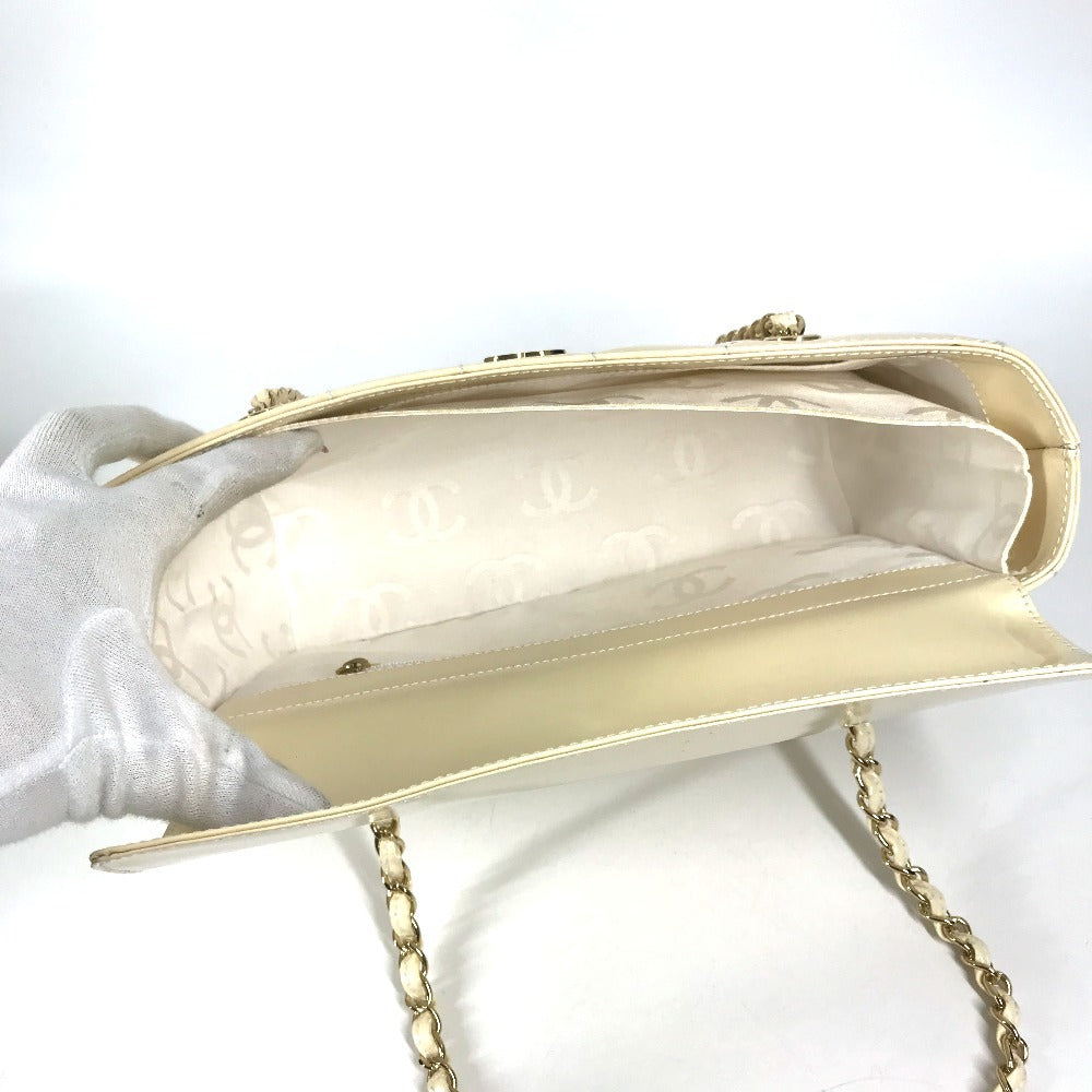 CHANEL CC ココマーク ロゴ チョコバー カバン Wチェーンバッグ チェーンバッグ 肩掛け ショルダーバッグ エナメル ユニセックス ホワイト